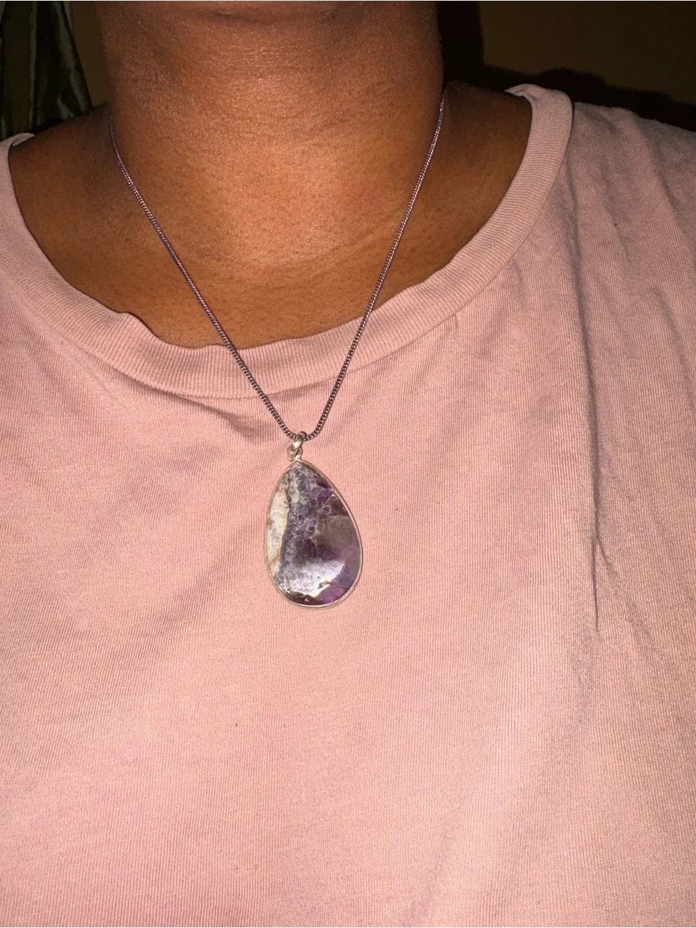 Amethyst Teardrop Pendant Necklace and Earrings Set - Purple Gemstone